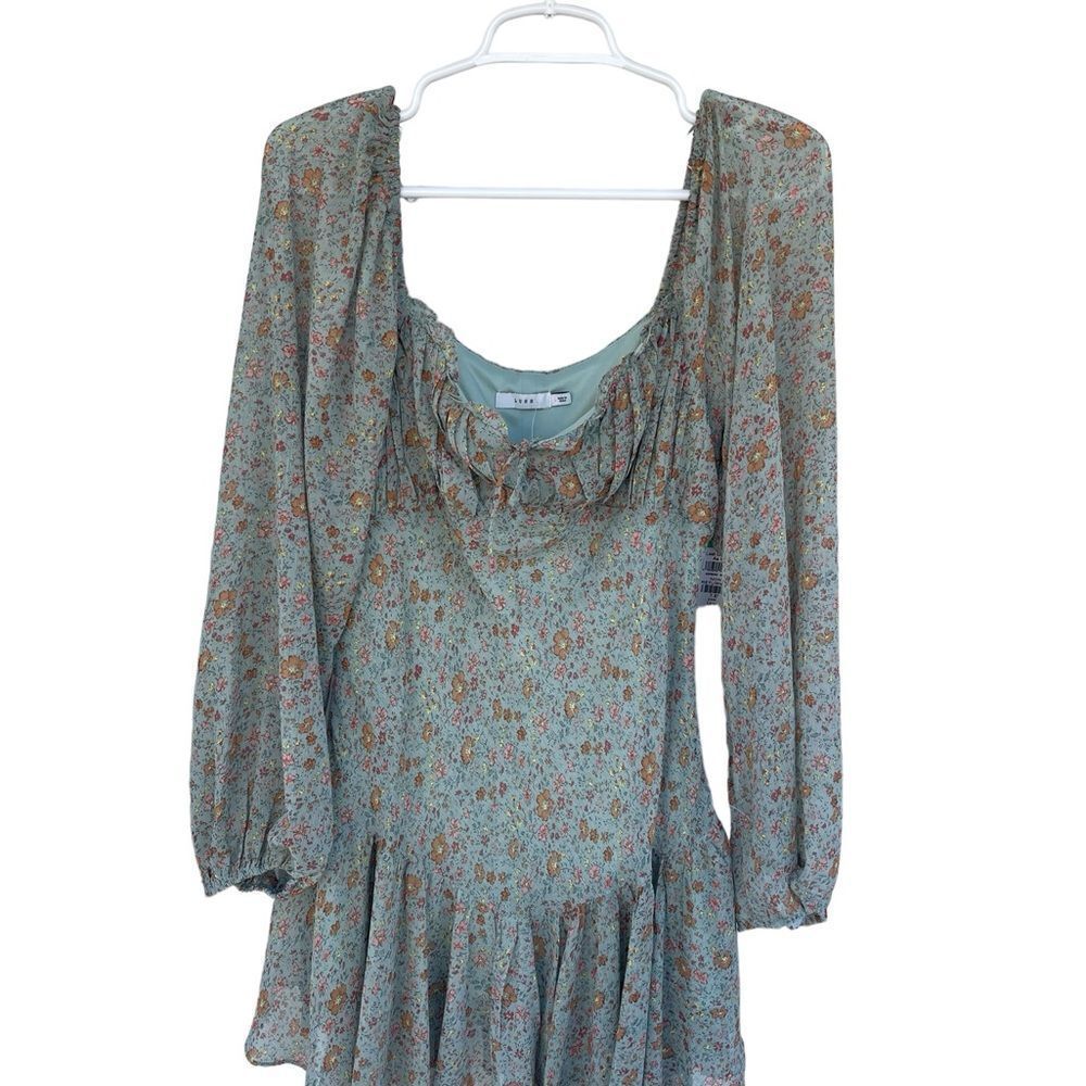 Lush Floral Long Sleeve Drop Waist Minidress Size L